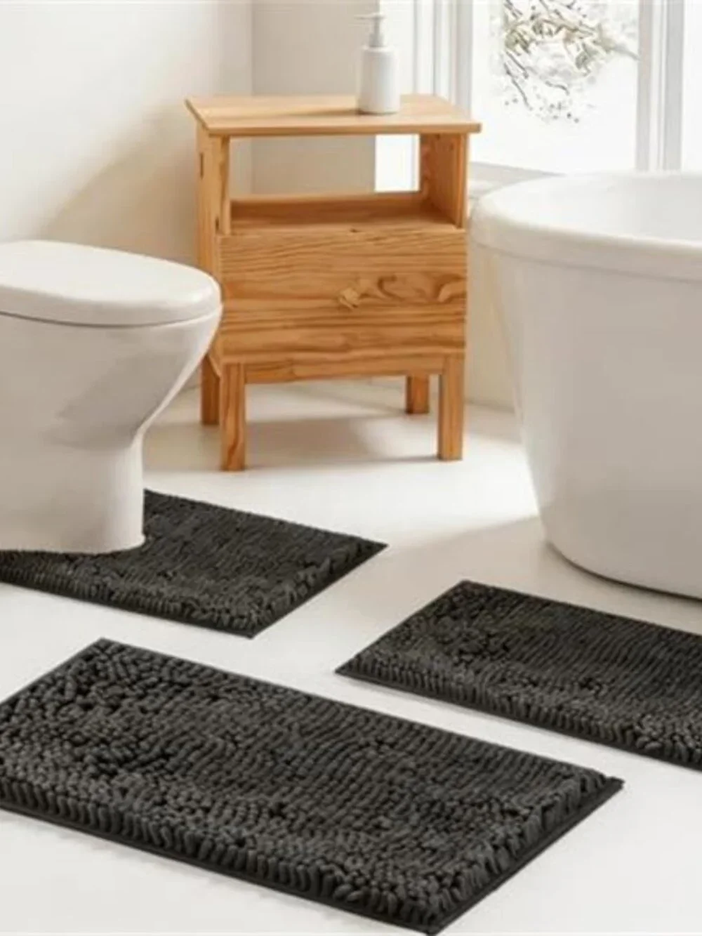 Bathroom Rug Set Chenille Non Slip Bath Mat U Shape Soft Absorbent 3 Piece Set